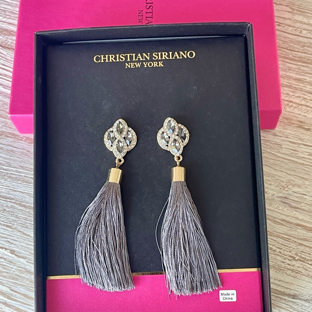 Christian Siriano New York gray crystal tassel earrings
